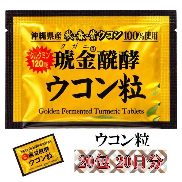 ウコン 粒 クガニ 発酵 20包20日分 沖縄 ウコン 100% 個包装 クルクミン 120mg 生姜粉末入 Golden Fermented Turmeric Tablets ギフト