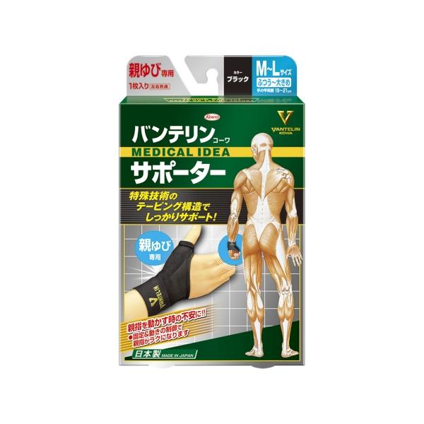 興和 バンテリンコーワ サポーター 親ゆび専用 ブラック ふつう〜大きめ M〜Lサイズ 左右共用 1枚入り