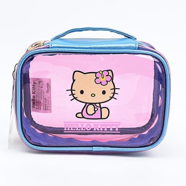 サンリオ 日焼けキティ クリアポーチ ピンク×スカイブルー Sanrio