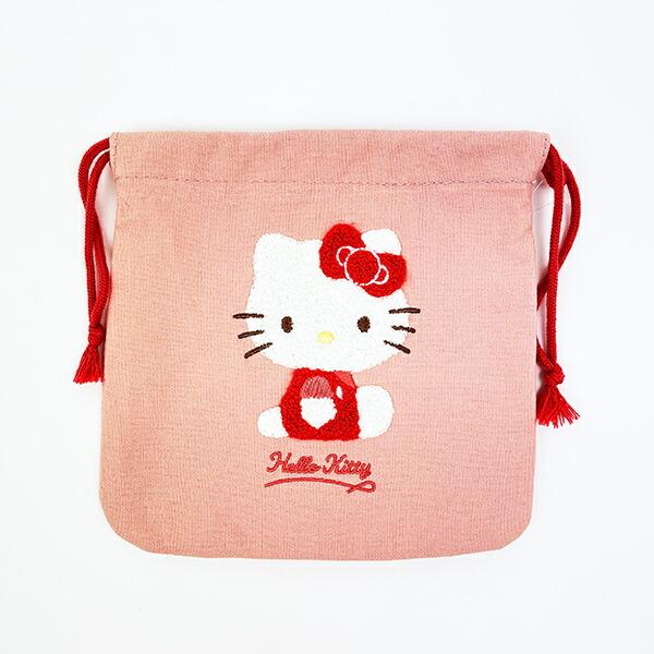 familiar キティ 巾着ポーチ サンリオ　コラボ サンリオ ハローキティ サガラ刺繍巾着ポーチ Sanrio : パーフェクト