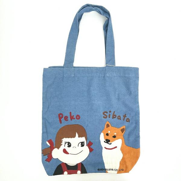 ペコちゃん ペコとしばた A4トートバッグ (ネイビー) かわいい