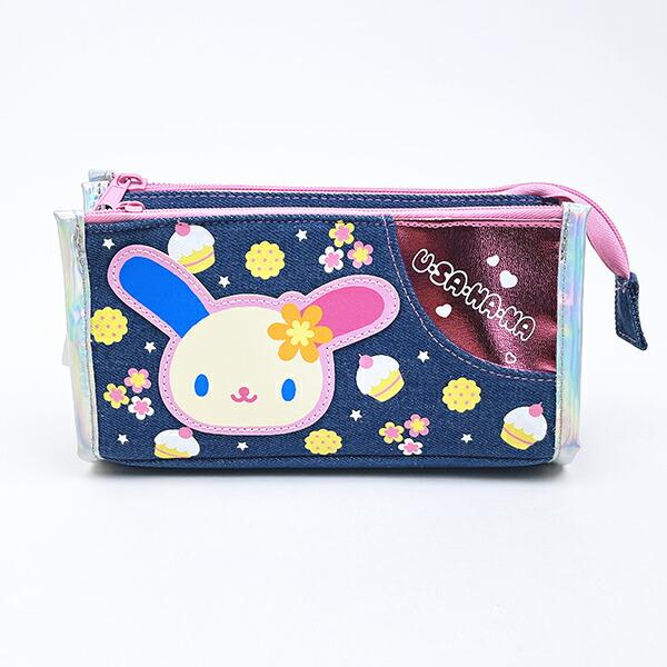 サンリオ ウサハナ デニムWファスナーペンポーチ ペンケース 筆箱 スクール 平成レトロ Sanrio かわいい