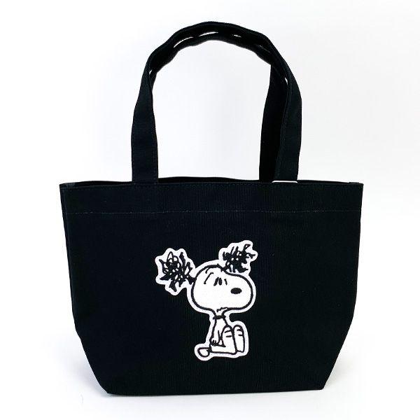 PEANUTS トートバッグ 黒 小さめ ランナー RUNNER スヌーピー トートバッグ キャンバス 帆布