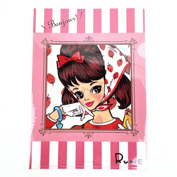 内藤ルネ A4クリアファイル イチゴスカーフ 文具 書類 : パーフェクト