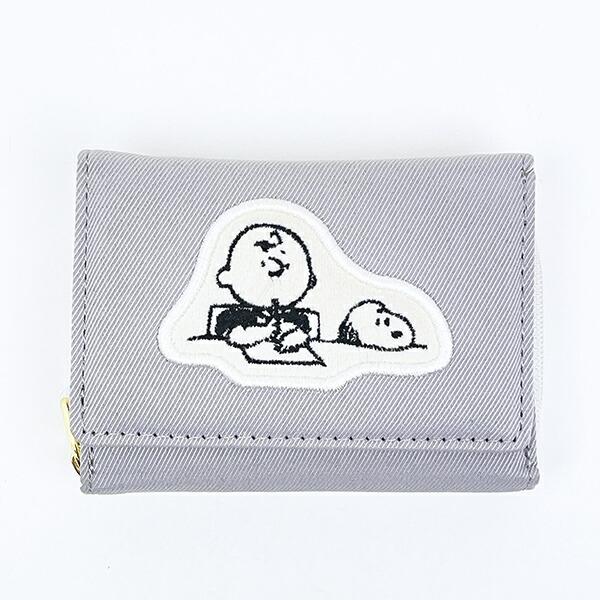 スヌーピー スヌーピー＆チャーリーブラウン ファスナー三つ折り財布 グレー SNOOPY