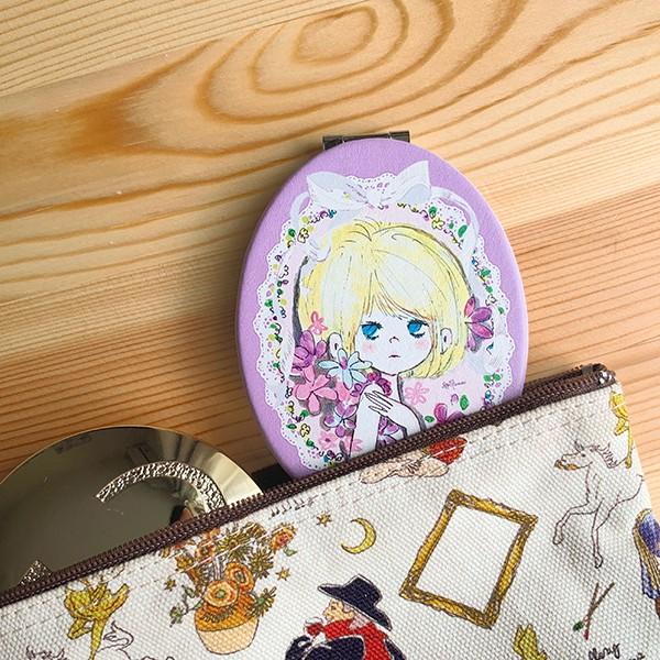 水森亜土 コンパクト レザーミラー あどちゃん 手鏡 コンパクトミラー