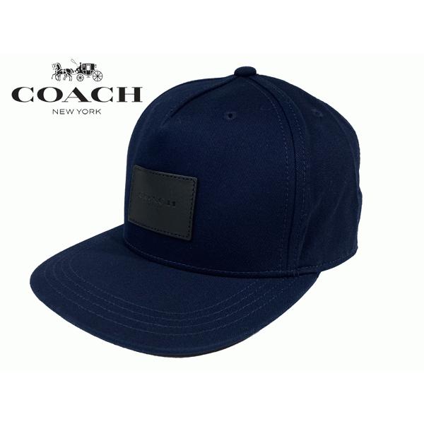 COACH コーチ キャップ F33774 NAVY ロゴプレート付き ネイビー フラット ブリム ハット ベースボールキャップ 野球帽子