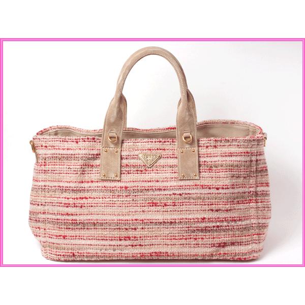 PRADA プラダ BN2042 TWEED ROSSO ショルダーストラップ付き レッド系 