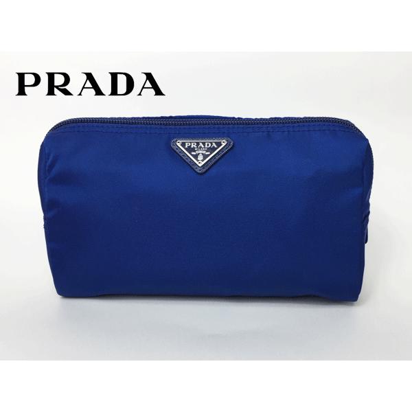 プラダ 化粧ポーチ Prada 1na693 Bluette Tessuto ロゴプレート付き ブルエッテ ブルー系 テスート ナイロン 三角柱形 コスメチックポーチ Www Mutantspace Com