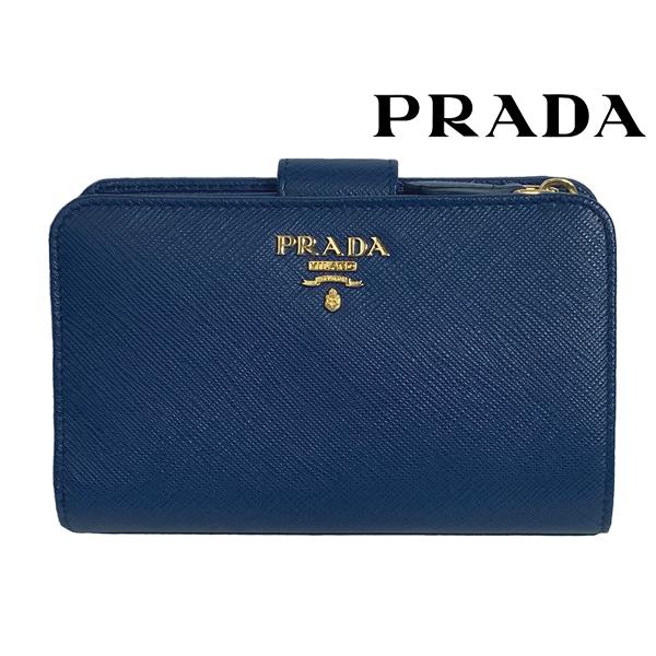 PRADA 二つ折り コンパクトウォレット（ブルー） PRADA プラダ サフィアーノ レザー コンパクトウォレット 二