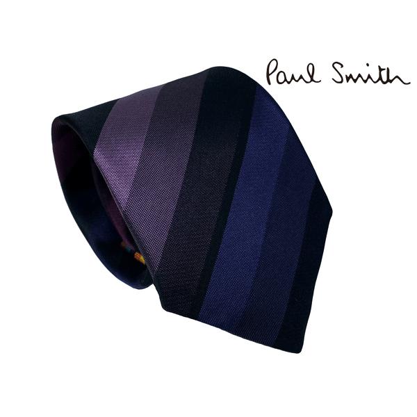 未使用級 ポールスミス 小花柄 ゼニア エレクタ光沢 上下 紫ストライプ 黒 M Paul Smith（ポール・スミス） M1A 0TIE HT266 MEN TIE パープル系