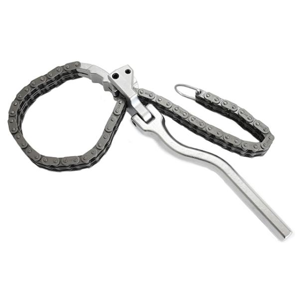 普通車〜大型車のオイルフィルター形状が特殊でどんな形のタイプでも、しっかり掴んで簡単に取り外しが可能です。フィルターの外径やサイズに左右されず、特殊な形状やなめてしまったフィルターにもご使用できます。チェーンが強力に食い込むので、大きな力が...