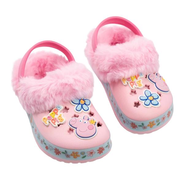 (ペッパピッグ) Peppa Pig オフィシャル商品 キッズ・子供 ガールズ クロッグ フラワー フェイクファー裏地 子供