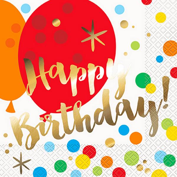 バースデーナプキン。16枚セット。誕生日パーティーやイベントにぴったり。3プライ。サイズ: 33 x 33cm。