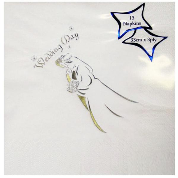 紙ナプキン15枚セット。ウェディングのデザイン。3枚重ね。サイズ: 33cm。NPK Napkins Ltd。