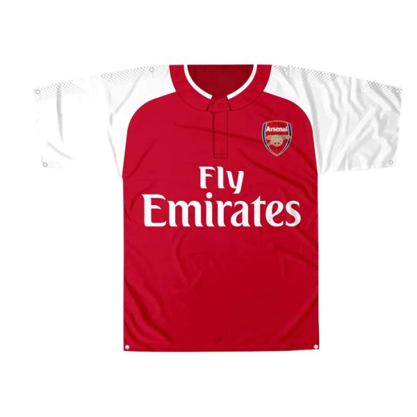 Arsenalのユニフォームの形のバナー/ボディーフラッグ。クラブカラーにサブリメーションプリント。クラブのクレスト・スポンサー入りのレプリカユニフォーム型デザイン。100%ポリエステル。サイズ約145 x 114 cm。お部屋の壁に飾った...