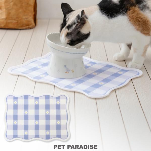 猫 食事 マット お花 チェック柄 シリコン フードマット 耐熱 ｜ フードパッド ペット用 お食事グッズ ごはん