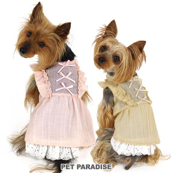 犬 服 春 スプリング ワンピース 全２色 ピンク / イエロー 小型犬 | フリル レース リボン おでかけ お出かけ セール 返品不可