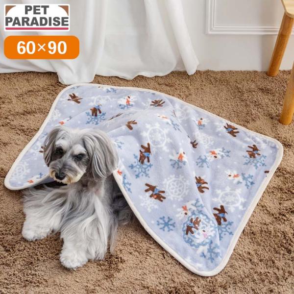 P5倍 犬 毛布 冬 リサとガスパール ブルー | 洗える 暖かい 防寒 あったか ペット 冬 かわいい おしゃれ 雪編み柄 ボア ブランケット