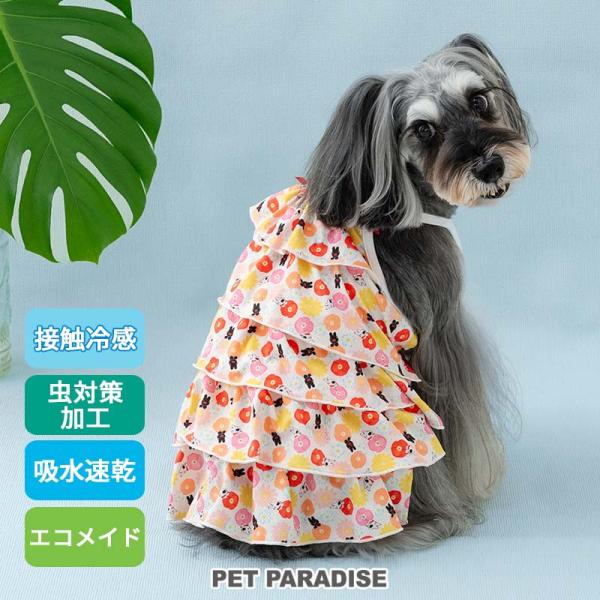 リサとガスパール 犬 服 春 夏 エコメッシュ 花柄 ワンピース 小型犬 | リボン フリル クール 虫対策 接触冷感 吸水 速乾 クールマックス エコメイド