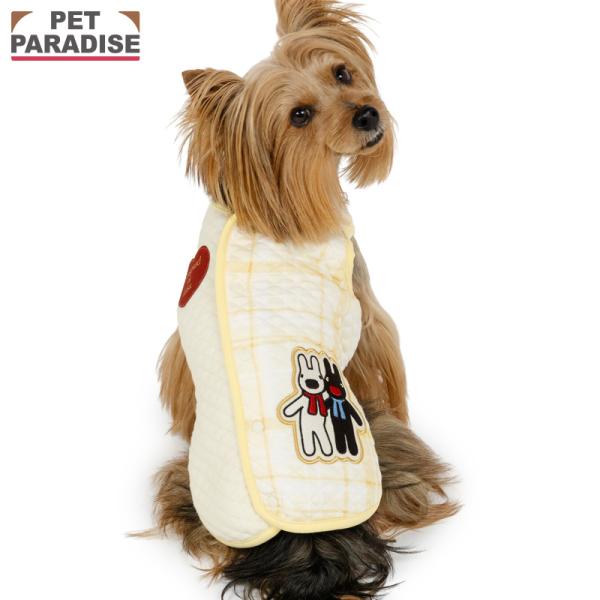 リサとガスパール 犬 服 春 チェック キルティング ベスト 背中開き 着せやすい 小型犬 | イエロー 袖なし ブランド カジュアル おしゃれ かわいい