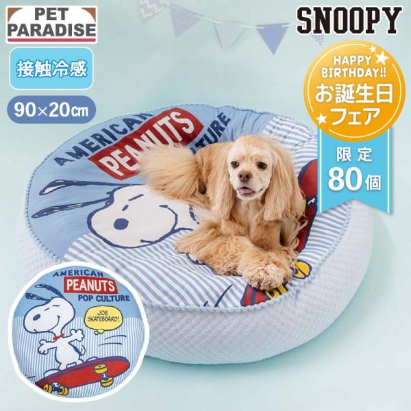 【先行予約】接触冷感 犬 ベッド スヌーピー ブルー | カバー 外せる 猫 介護 ベッド おしゃれ かわいい ふわふわ 通年 スケボー柄 クッション （90cm）