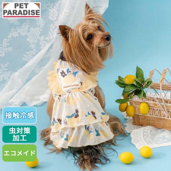 リサとガスパール 犬 服 夏 シトラス ワンピース 小型犬 | イエロー 袖なし クール 虫対策 接触冷感 エコ メッシュ
