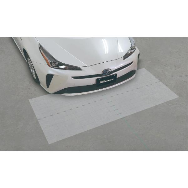 タイヤ中心基準の距離での墨だし用補助シート・2,200mm×1,000mm(方眼印刷）・透明硬質PET フィルムにUV 印刷、両面床用高耐久ラミネート処理。<br><br><br>