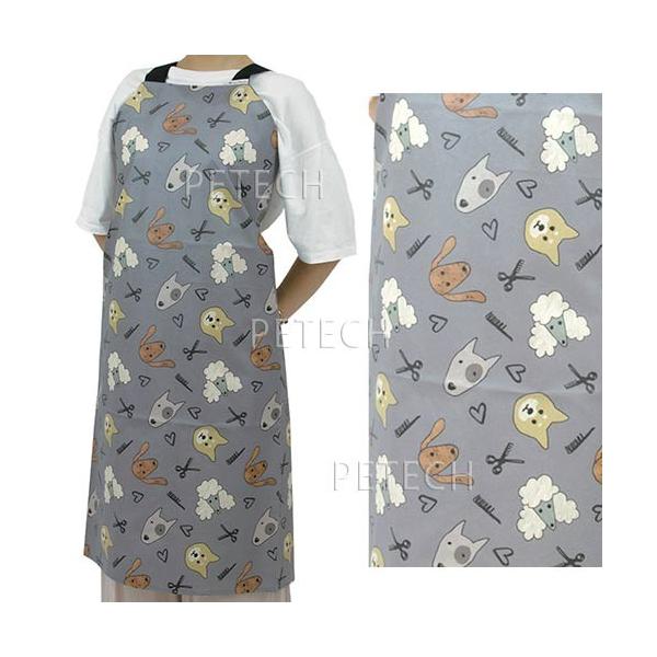 ◆メール便対応商品。こちらの商品は1枚の場合、メール便がご利用いただけます。【長さ88cmのショートタイプ】トリミング防水エプロン　バックルタイプ　ワンワンハート柄表面にラミネート加工を施した、完全防水タイプ。エプロン最下部の縫製部分には防...