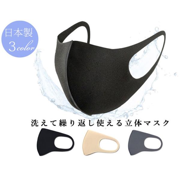 日本製 立体 マスク 3色 洗って繰り返し使える ウレタンマスク 男女兼用 フリーサイズ ブラック グレー ベージュ