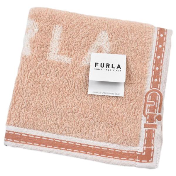 フルラ FURLA タオルハンカチ 1枚 レディース ブランド 綿 ベージュ ピンクベージュ ベルト ロゴデザイン ハンドタオル 女性 婦人 ギフト