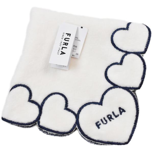 フルラ FURLA タオルハンカチ 1枚 レディース ブランド 綿 ホワイト ハート刺繍 ロゴ ハンドタオル 女性 婦人 ギフト