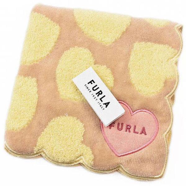 フルラ FURLA タオルハンカチ 1枚 レディース ベージュ イエロー ハート ロゴ刺繍 ブランド ハンドタオル 女性 婦人
