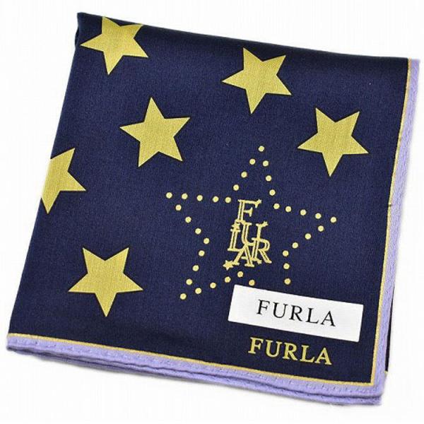 フルラ FURLA ハンカチ 1枚 レディース ブランド 紺 ネイビー イエロー 星 スタープリント 女性 婦人 ギフト プレゼント