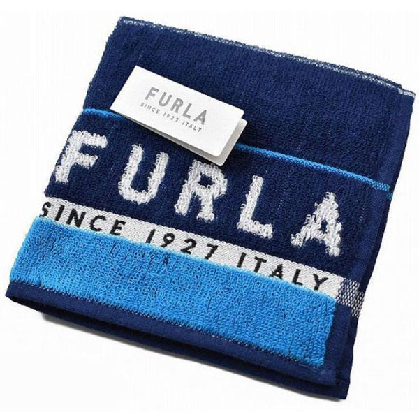 フルラ FURLA タオルハンカチ 1枚 メンズ ブランド ネイビー ブルー ボーダー ロゴデザイン ハンドタオル 男性 紳士 ギフト