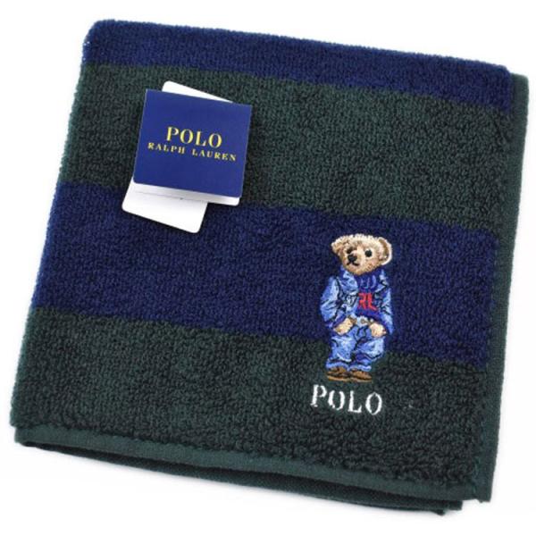 ポロ ラルフローレン タオルハンカチ メンズ ポロベア 綿100％ グリーン ボーダー POLO Ralph Lauren 紳士 ギフト 父の日