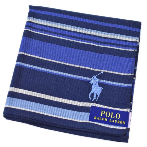 ポロ ラルフローレン メンズ ハンカチ 綿100％ ネイビー ボーダー ロゴ刺繍 POLO Ralph Lauren 紳士 ブランド ギフト 父の日