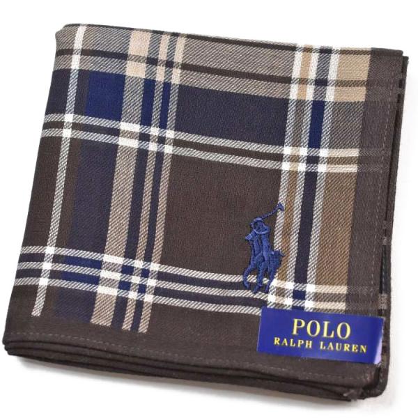 ポロ ラルフローレン メンズ ハンカチ 綿100％ ブラウン ネイビー チェック ロゴ刺繍 POLO Ralph Lauren ギフト