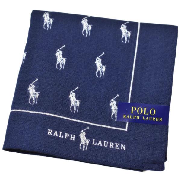 ポロ ラルフローレン メンズ ハンカチ 綿100％ ネイビー ポロプレイヤー プリント ライン POLO Ralph Lauren ギフト