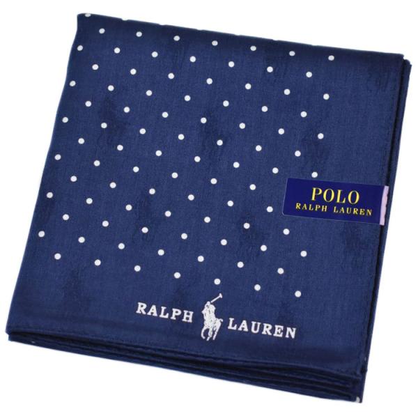 ロ ラルフローレン 大判 ハンカチ メンズ 綿100％ ネイビー 白ドット シャドーロゴ POLO Ralph Lauren ギフト