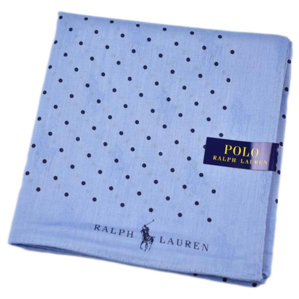 ポロ ラルフローレン 大判 ハンカチ メンズ 綿100％ ブルー 紺ドット シャドーロゴ POLO Ralph Lauren ギフト