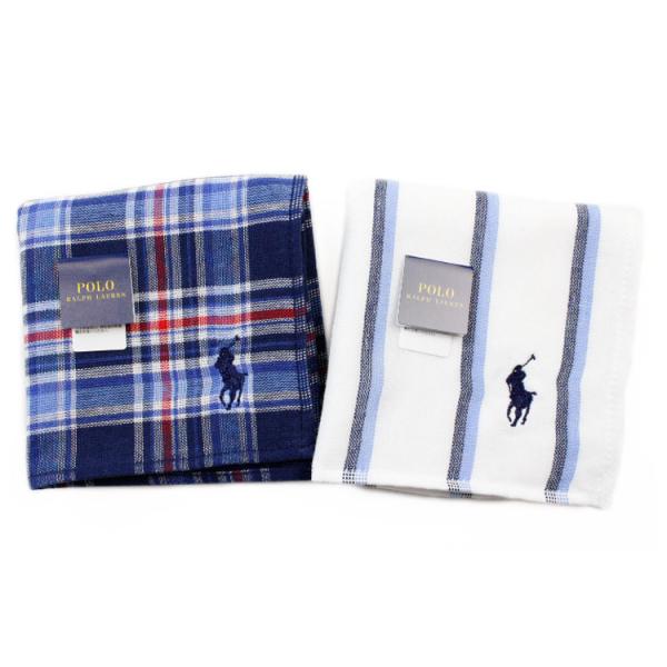 ポロ ラルフローレン タオルハンカチ 2枚セット タオル ハンカチ メンズ 綿 ブランド ハイブランド POLO Ralph Lauren 紺 ネイビー チェック  男性 紳士 父の日