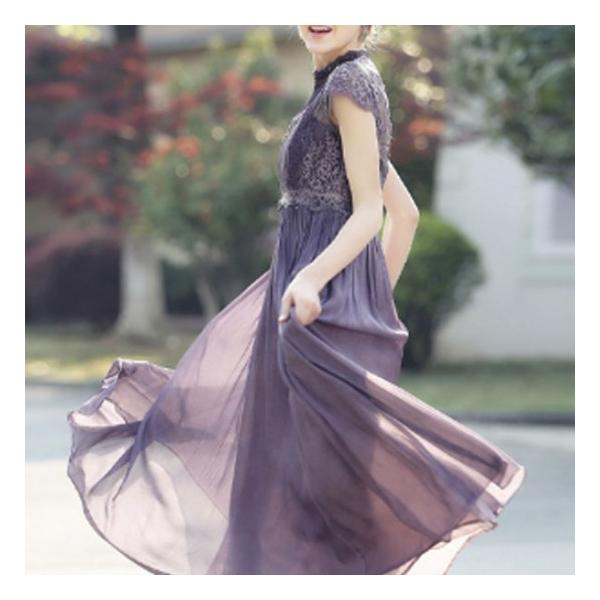 ワンピース ドレス シフォン 紫 パープル ロング ミモレ丈 ハイネック キャップスリーブ パフスリーブ 半袖 個性的 レトロ かわいい 代 30代 40代 Buyee Buyee Japanese Proxy Service Buy From Japan Bot Online