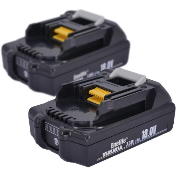 Enelife マキタ 互換 バッテリー 18V シリーズ 3000mAh 日本メーカー保証 残量表示機能 5億円製造物責任保険付 (BL1830B/T_改良版・二個セット)