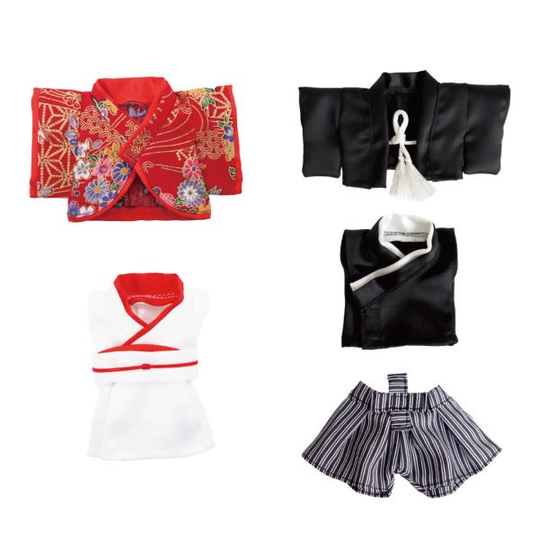 ・身長12cm（プティルウ4Sサイズ）のマスコット用・【メール便対象商品】…6点まで同梱発送可■サイズ【黒羽織り袴】＜羽織＞着丈:6.5cm、身幅:9cm、天幅:3cm、袖丈:3cm＜着物＞着丈:6cm、身幅:6cm、天幅:2cm、肩幅:6...