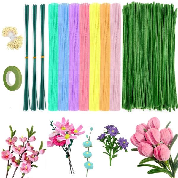 Lakymisy 手芸モール カラーモール 工作モール 300本 人工花茎30