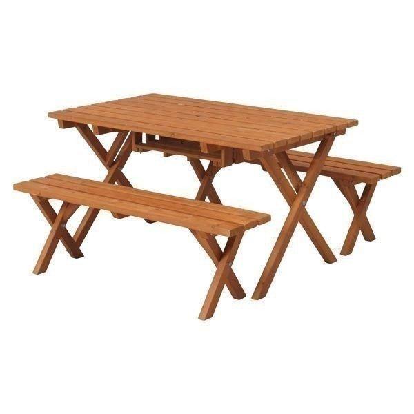 テーブルセット 3点セット 木製 ガーデンテーブル BBQテーブルセット
