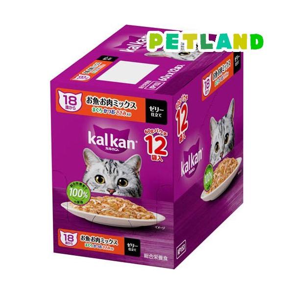 他サイト： カルカン パウチ １８歳 お魚・お肉ミックス まぐろかつおささみ キャットフード ( 60g×12袋入 )/ カルカン パウチの商品画像