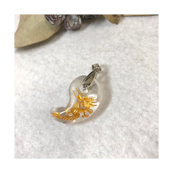 勾玉 龍彫り 水晶 金彫り 再入荷 天然石 パワーストーン 龍 まが玉 龍