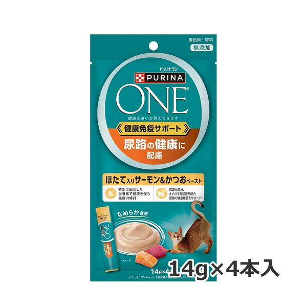 ネスレ ピュリナワン キャット おやつ 尿路の健康に配慮 ほたて入りサーモン&かつおペースト 14g×4本入 猫用おやつ